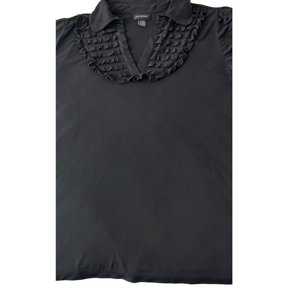 LANE BRYANT SHORT SLEEVE RUFFLED V-NECKLINE BLOUSE, 18/20, BLACK, POINTED COLLAR - Picture 6 of 10